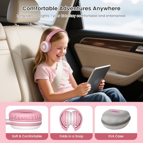 SIMOLIO Manyshare Bluetooth Kids Headphones with Microphone for School,Pink - color: Pink