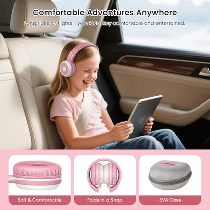 SIMOLIO Manyshare Bluetooth Kids Headphones with Microphone for School,Pink - color: Pink