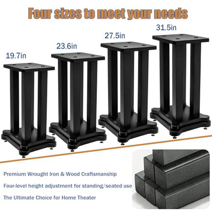 Heavy Duty Bookshelf Speakers Stand Pair, 110lbs(Black, 19.7in) | Floor Speaker Stands for Home Theater/Studio, Surround Sound, Bookshelf/Satellite Speakers, Large Base, Anti-Slip Pads - size: 19.7in