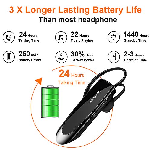 Link Dream Bluetooth Earpiece for Cell Phone Hands Free Wireless Headset Noise Cancelling Mic 24Hrs Talking 1440Hrs Standby Compatible with iPhone Samsung Android for Driver Trucker (2 Pack)