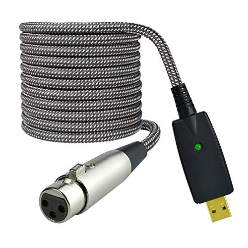 Microphone XLR Female to Computer USB Cable, 10 Feet Computer USB to XLR Female Mic Cord Adapter, Nylon Braided, Noise Free, for Laptop PC Recording, Livestream, Broadcast