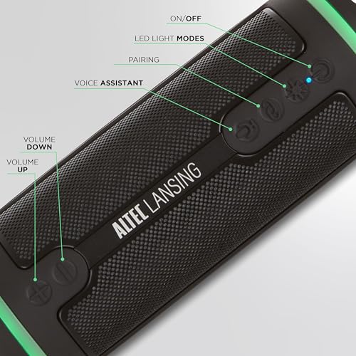 Altec Lansing HydraMOTION 2.0 Wireless Bluetooth Speaker, 16H Battery, RGB Lights, USB-C Quick Charge, IP67 Rated Waterproof Bluetooth, Mountable Speaker, Voice Assistant - color: Cool Gray/Navy Blue