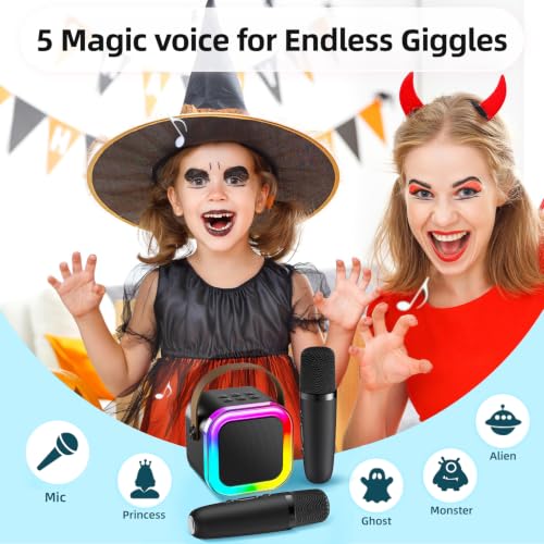 Kinglucky Mini Karaoke Machine for Kids, Top Birthday Gift Pick for Girls Ages 3, 4, 5, 6, 7, 8, 9, 10, 11, 12 Years Old, Kids' Personal Video Players Accessories with 2 Mics Singing Present Toy Black - color: Blace