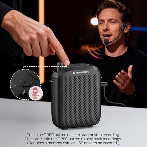 Monster Phonic 20 Voice Amplifier, 15W Portable Voice Amplifier for Teachers, Bluetooth 6.0 PA Speaker with Wired Microphone, Portable Microphone and Speaker for Classroom & Outdoor Use