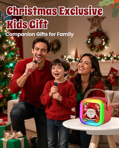CscyyAmz Mini Karaoke Machine for Kids Girls & Boys - Portable Bluetooth Speaker with 2 Wireless Microphones - Kids Birthday Gifts for Ages 4-10 - Red - style: Red