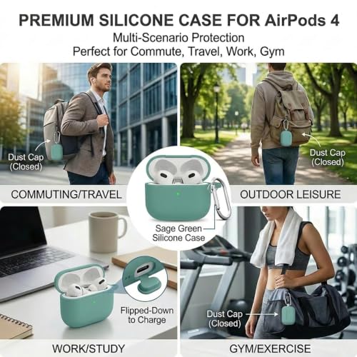 for AirPods 4th Case Cover, Soft Silicone Case with Cleaner Kit, Keychain, Full Protection for Men and Women, Compatible with AirPods 4th Generation (Pine Green) - color: B4-Pine Green