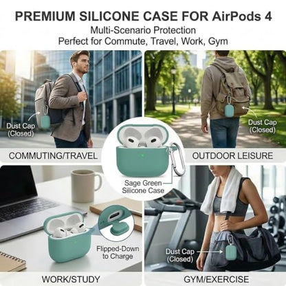 for AirPods 4th Case Cover, Soft Silicone Case with Cleaner Kit, Keychain, Full Protection for Men and Women, Compatible with AirPods 4th Generation (Pine Green) - color: B4-Pine Green