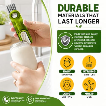 3-in-1 Cleaning Brush for Cups, Bottles & Keyboards, Multifunctional Detail Cleaning Tool for Lids, Gaps, Earbuds & Hard-to-Reach Areas, Compact Portable Cleaning Kit for Home, Office & Travel.