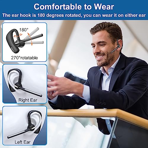 Callez Bluetooth Headset for iPhone Android Cell Phone Trucker Office Work | Bluetooth Earpiece V5.0 with CVC8.0 Dual Mic Noise Cancelling, Mute/Volume Buttons, Hands-Free Wireless Headset for Business