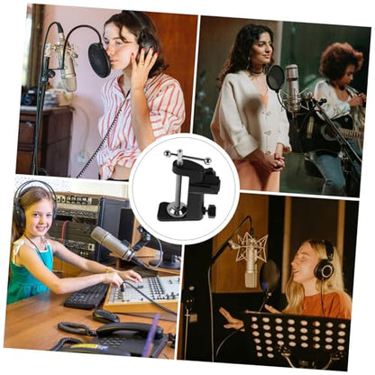 LIOOBO Adjustable Mic Arm Desk Mount with Sturdy Metal Base Clamp Holder for Podcasting Recording and Streaming Easy Installation and Slip Design
