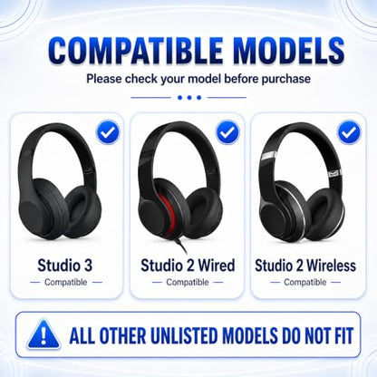 Replacement Ear Pads for Beats Studio 2 & Studio 3 (B0501, B0500) Wired & Wireless Headphones, Protein Leather Earpads Cushions with Memory Foam, Extra Thick Ear Cups,1 Pair (Burgundy) - color: Burgundy