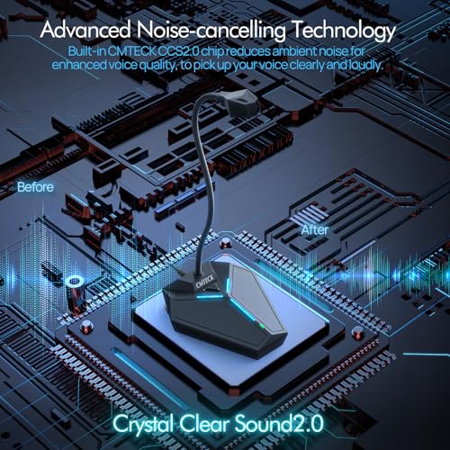 CMTECK USB Computer Microphone, Plug-and-Play, Studio-Quality for PC,Laptop | One-touch mute with LED indicator, noise-cancelling, 360° adjustable extra-long gooseneck desktop Mic. Works with Windows/Mac - color: with mute button