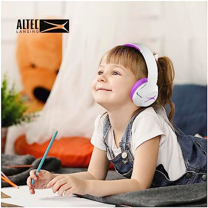 Altec Lansing Kid Safe Noise Cancelling Wireless Headphones 15H Battery, 85dB Volume Limit, Foldable Design Powerful Sound, Active Noise Cancellation Perfect for Kids Ages 7+ - color: Whiteout Purple