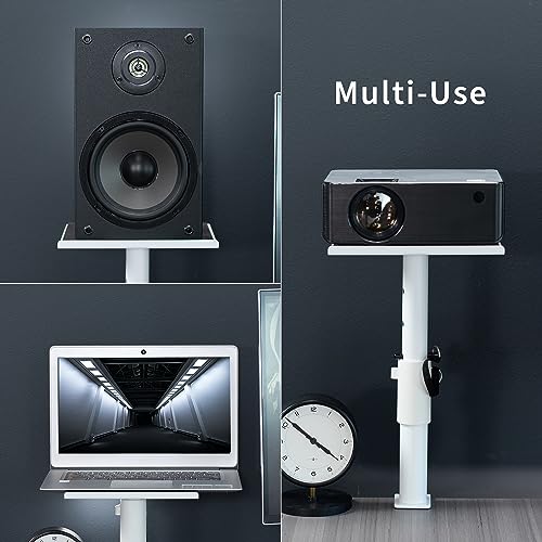 VIVO Clamp-on Speaker Stand Desk Mount Set, 10 x 9 inch Trays, Height Adjustment and Tilt, Universal Audio Holders for Computer and Bookshelf Speakers, Elevated Sound, 2 Pack, White, MOUNT-SP01CW - color: White