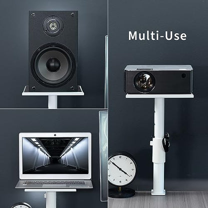 VIVO Clamp-on Speaker Stand Desk Mount Set, 10 x 9 inch Trays, Height Adjustment and Tilt, Universal Audio Holders for Computer and Bookshelf Speakers, Elevated Sound, 2 Pack, White, MOUNT-SP01CW - color: White