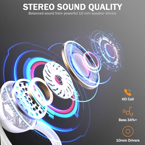 Wireless Earbuds, Sport Bluetooth 5.4 Headphones 2026 New Bluetooth Earbuds with 56Hrs Stereo, 4 ENC Mic, Noise Canceling Over-Ear Buds with Earhooks, IP7 Waterproof Earphones for Workout/Running/Gym - color: White