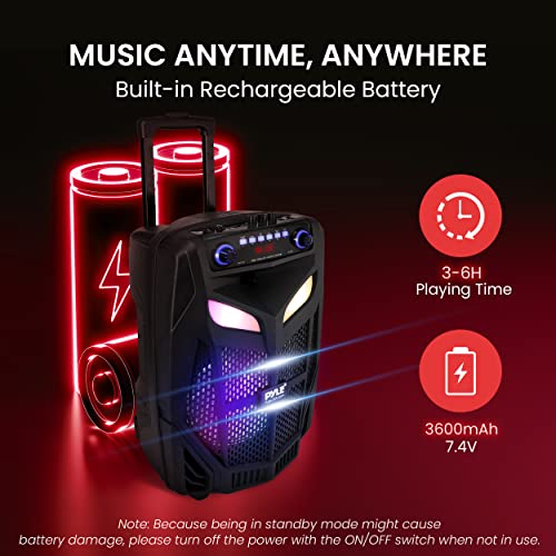 Portable Bluetooth PA Speaker System - 600W 10” Outdoor BT Speaker - Includes 2 Wireless Microphones, Party Lights, USB SD Card Reader, FM Radio, Rolling Wheels - Remote Control - Pyle PPHP101WMB - style: Speaker System