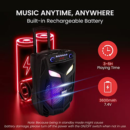 Portable Bluetooth PA Speaker System - 600W 10” Outdoor BT Speaker - Includes 2 Wireless Microphones, Party Lights, USB SD Card Reader, FM Radio, Rolling Wheels - Remote Control - Pyle PPHP101WMB - style: Speaker System
