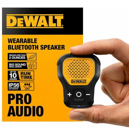 DEWALT Wearable Bluetooth Speaker, Clip-On Wireless Jobsite Pro, (Yellow) | Water-Resistant Portable Speaker (Non-Magnetic), Built-in Mic for Hands-Free Music/Calls, Bluetooth Speaker - color: Yellow
