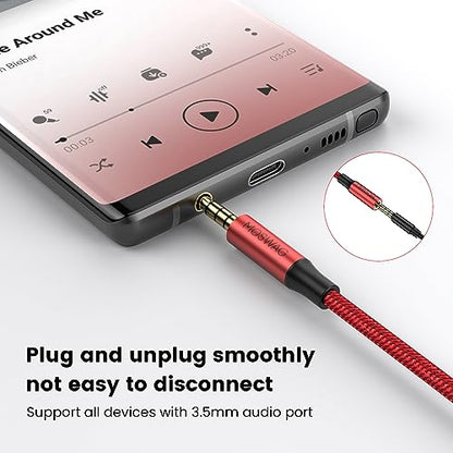 MOSWAG 13.12FT 3.5mm Male to Female Extension Cable with Microphone Stereo - color: Red, size: 13.12 ft