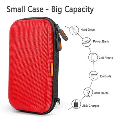 Red External Hard Drive Case, Shockproof EVA Travel Bag | Fits WD My Passport, Seagate, Toshiba, 1TB 2TB 4TB, Power Bank, Portable Electronic Organizer - color: Red