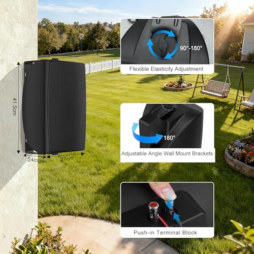 Herdio 8 Inch 600W Outdoor Bluetooth Speakers Waterproof with Powerful Bass, TWS Pairing Wall Mount Durable Loud Sound System | Ideal for Large Spaces: Commercial Areas, Spacious Backyards (Black) - color: Black