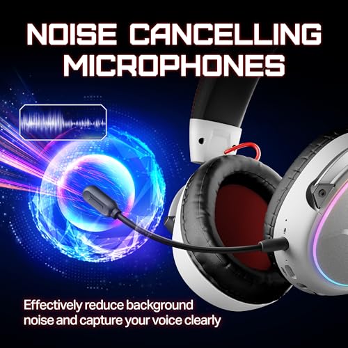 OXS Storm G2 Wireless Gaming Headsets, 7.1 Virtual Surround Sound, 3 EQ Modes, 2.4G Low Latency, 50mm Driver, 40H Playtime, RGB Light, Bluetooth 5.3, Compatible with PC, Console, Mobile, White - color: White