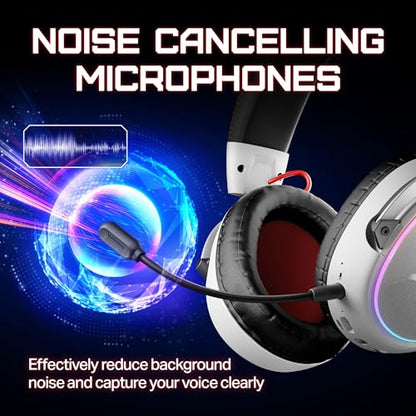 OXS Storm G2 Wireless Gaming Headsets, 7.1 Virtual Surround Sound, 3 EQ Modes, 2.4G Low Latency, 50mm Driver, 40H Playtime, RGB Light, Bluetooth 5.3, Compatible with PC, Console, Mobile, White - color: White