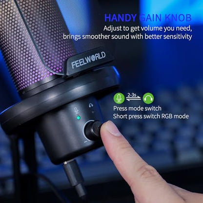 FEELWORLD VM1 Black USB Gaming Condenser Microphone for pc, Desktop Stand - color: Black