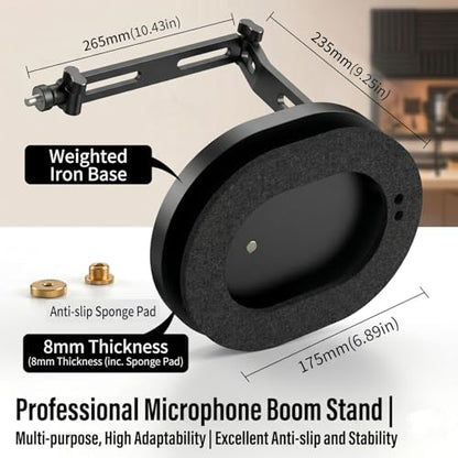 Desktop Microphone Stand,Gaming Microphone Boom Arm Stand,Weighted Base | Aluminum Mic Arm with 3/8" to 5/8" adapter, compatible with most mics for podcast and streaming