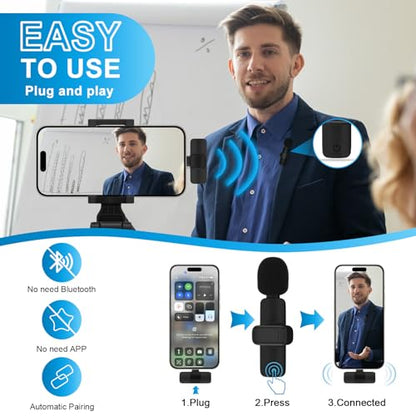USB C Wireless Lavalier Microphone for iPhone 17 16 Pro Max 16e 15,Samsung | Galaxy S26 S25 A16 S24,Noise Reduction Mini Lapel Mic Clip on,Lav Mic on Video Recording,Tiktok,Youtube,Vlog,Live Streaming