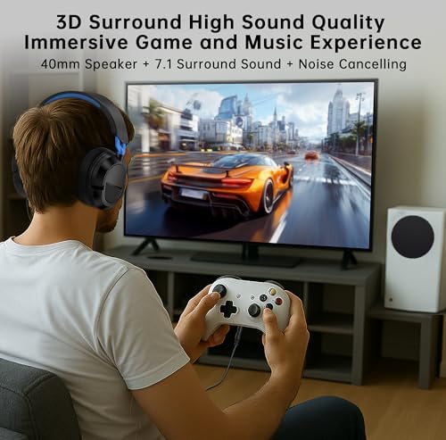 AOC Wired Gaming Headset for PS5, Xbox Series X|S & Xbox One,PC, Clear Mic | Stereo Bass, 79in Cable, in-Line Controls, 207g Lightweight, Soft Earmuffs , Gaming Headphones with 3.5mm Splitter, Blue - color: Blue