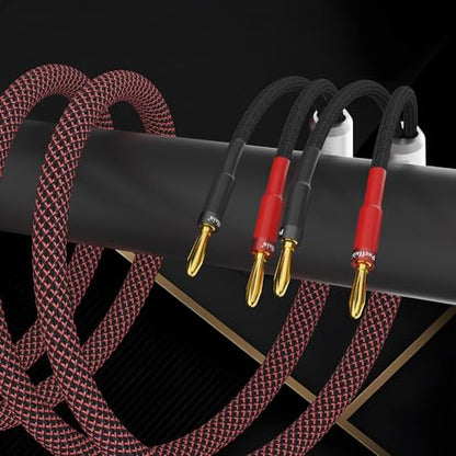 Preffair 1 Pair HiFi Banana Speaker Cable 13AWG/2.6mm² OFC Copper Shielded Speaker Wires with Gold Plated Banana Plugs Bradided Sleeves Protection for Speaker, Amplifier (Red-Black, 6.6 feet) - color: Red-Black, size: 6.6 feet