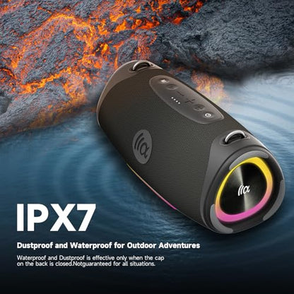 TAZATA Speakers Bluetooth Wireless Outdoor,120W Loud Sound with Deep Bass | IPX7 Waterproof Floating, BT 5.3 Boombox, 105dB Large Subwoofer, 11H, RGB Lights, Portable Speaker for Party, Kayaking, Beach - color: MAX-black