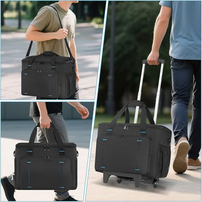 Rolling DJ Cable File Bag, DJ Gig Bag Padded Case with Detachable Trolley & Dividers, Cable Organizer with Multi-pocket & Compartment for 15.6'' Laptop, DJ Gear, Musical Instrument, Sound Equipment