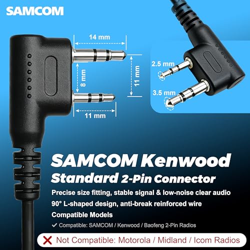 SAMCOM SM008 Walkie-Talkie 2 Pin Plug Acoustic Tube Earpiece Mic (10 Pack) | Security Radio Earpieces for FPCN30A, FPCN10A, FPCN20A Two-Way Radios, Compatible with Baofeng Kenwood 2 Way Radio - size: 10 Pcs SM008 Airtube Earpiece