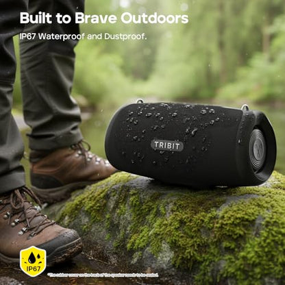 Tribit StormBox Lava Bluetooth Speaker, 80W Loud Sound, 24H Playtime, Black | IP67 Waterproof, BT5.4, XBass, Custom EQ, TWS Pairing, Portable, Wireless, Built-in Mic, Party, Home, Outdoor, Camping, Beach - color: Black