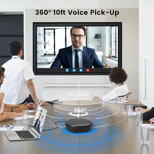 Conference Speakerphone with 360° Voice Pickup, AI Noise Reduction & Echo Cancellation, USB Plug and Play Desktop Microphone Speaker for Zoom, Teams, Home Office & Online Meetings
