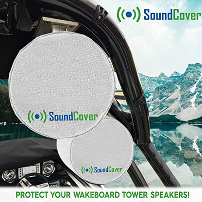 600D Marine Wake Tower Speaker Covers – Large (H 14" × W 14" × D 12.8") – Weather-Resistant Protection for Boat, Marine & ATV Speakers – White - color: White, size: LARGE