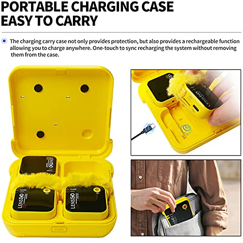 LENSGO 348C 2.4Ghz Wireless Lavalier Microphone 32GB TF Card Slot Compact Lav Mic 2 Transmitter and 1 Receiver Wireless Lapel Microphone for iPhone Smartphone Camera Vlog YouTube Interview Streaming Y - color: Yellow-2s
