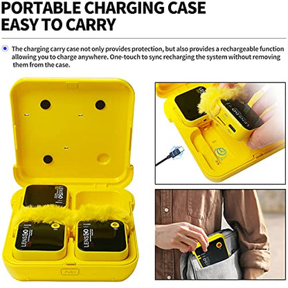 LENSGO 348C 2.4Ghz Wireless Lavalier Microphone 32GB TF Card Slot Compact Lav Mic 2 Transmitter and 1 Receiver Wireless Lapel Microphone for iPhone Smartphone Camera Vlog YouTube Interview Streaming Y - color: Yellow-2s