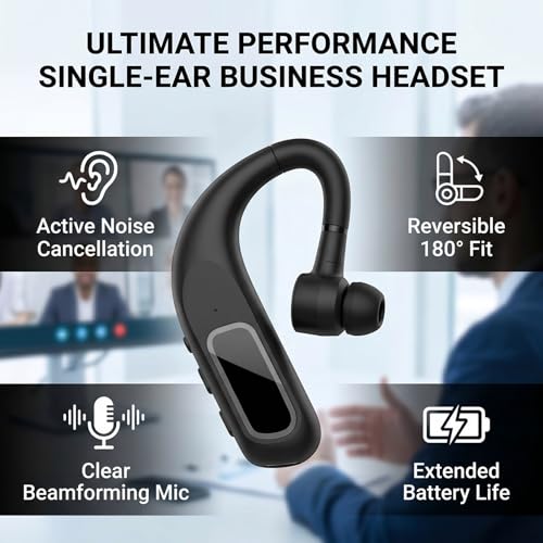 Zopsc Bluetooth Headset Single Ear, Wireless Business Headset with Noise Cancelling Mic, Lightweight Hands Free Earphone for Office Home Driving Call, 180mAh.