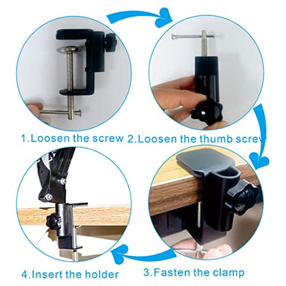 Replacement Heavy Duty C Clamp for 1/2” Base Magnifying Lamp,Desk Lamp,Swing Arm Lamp,Phone I pad Mount,Tablet Mic Holder,Table Mount Clamp for Microphone Stand Mic Boom Arm (Metal Black) - color: Metal Black