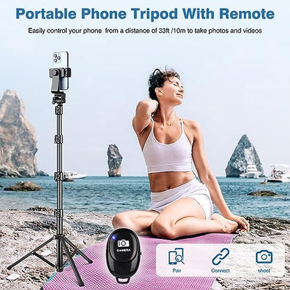 70" Phone Tripod with Remote & Holder, Portable Cell Phone Stand, Selfie Stick for Video Recording, Compatible with iPhone 14/13 Pro Max/Android/Camera - size: 70 inch