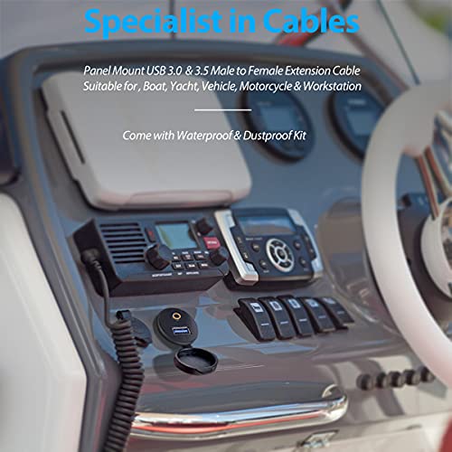1M 3ft 3.5mm & USB 3.0 AUX Extension Mount Flush Cable | Dash & Panel Mount, For Car, For Boat, For Motorcycle - size: 3 feet