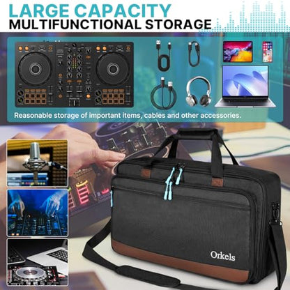 ORKELS DJ Controller Bag, Portable Padded DJ Travel Case with Storage Pocket, Compatible with Pioneer DDJ-REV1 SR SR2 OMNIS DUO & Numark Mixtrack Platinum FX - size: M-23.2''L x 4.1''D x 14.8''W