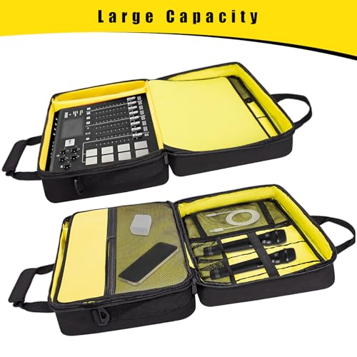 Audio Mixer Case 0.4 Inch Padded DJ Mixer Bag Travel Padded Case for Audio Mixers, DJ Controllers & Equipment Compatible with RODECaster Pro,RODECaster Pro II,TC-Helicon GoXLR (16.5''Lx12.2''Wx7.5''H) - color: Mixer Bag(Black&Yellow)