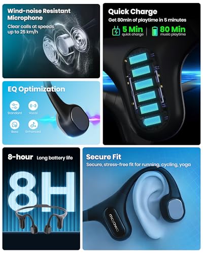 mojawa Upgraded Run Plus NEW Bone Conduction Swimming Headphones, IP68 | 32GB MP3 & Bluetooth Model, ENC Mic for Clear Calls, Deep Bass Open-Ear Design, Running & Cycling, 8H Playtime, Fast Charge - color: Grey
