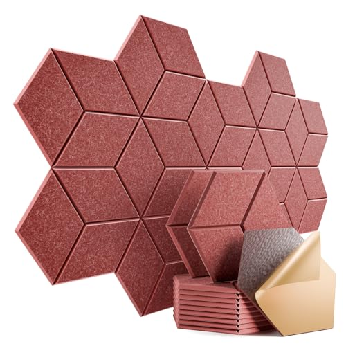 12 Pack Self-Adhesive Acoustic Panels 12" X 10" X 0.4" - Sound Proof Foam Panels with High Density, Y-Lined Design, Flame Resistant, Absorb Noise and Eliminate Echoes(Red) - color: Red, size: Y-Cut Hexagon 12 Pack
