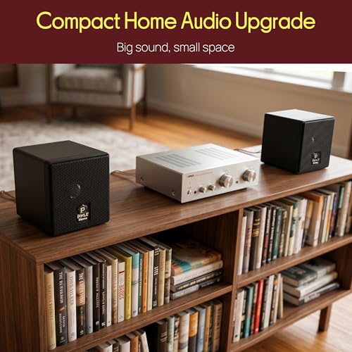 3" Mini Cube Bookshelf Speakers - 100W Small Bookshelf Speakers w/ 3" Paper Cone Driver, 8 Ohm - Passive Audio Book Shelf Speaker Pair For Home Theater Stereo Surround Sound - Pyle Home PCB3BK (Black) | 3 Inch Full Range Speakers for Home Cinema, Wall Mou